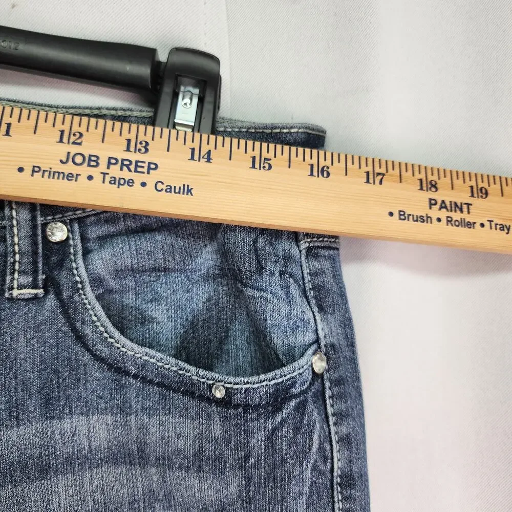 Earl Jeans Women’s 8P Bootcut Blue Stretch Denim Mid Rise Embellished Soft 32x26 - Picture 8 of 13